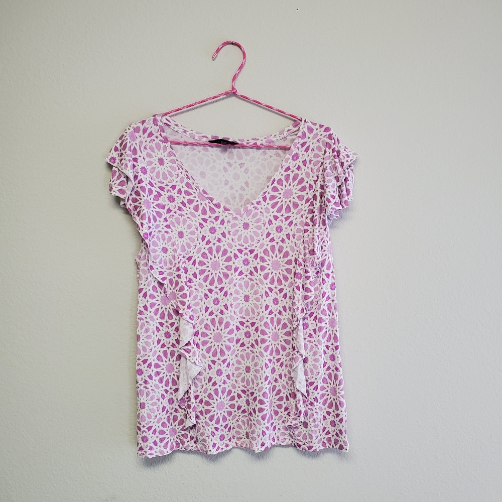 Purple and White Top with Flower Design